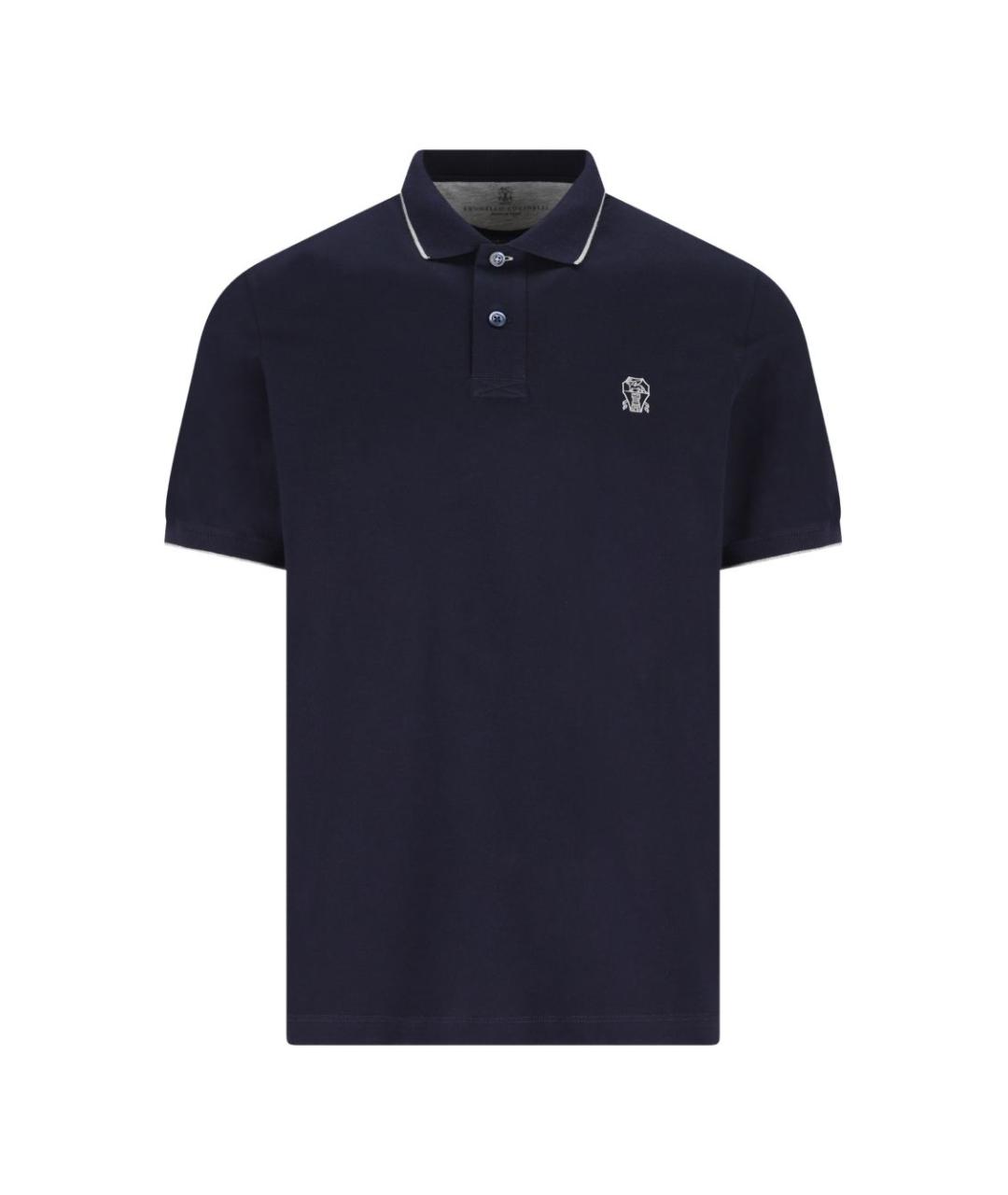 BRUNELLO CUCINELLI Темно-синее хлопковое поло с коротким рукавом, фото 1