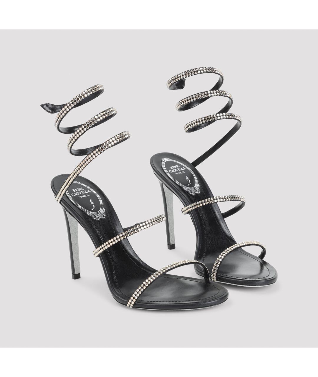RENE CAOVILLA Черные кожаные босоножки, фото 4