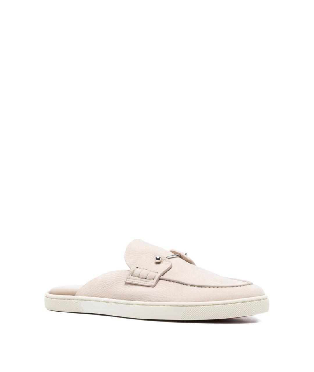 CHRISTIAN LOUBOUTIN Бежевые кожаные шлепанцы, фото 4