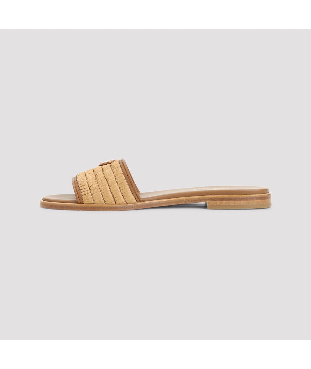 PRADA Бежевые кожаные шлепанцы, фото 3