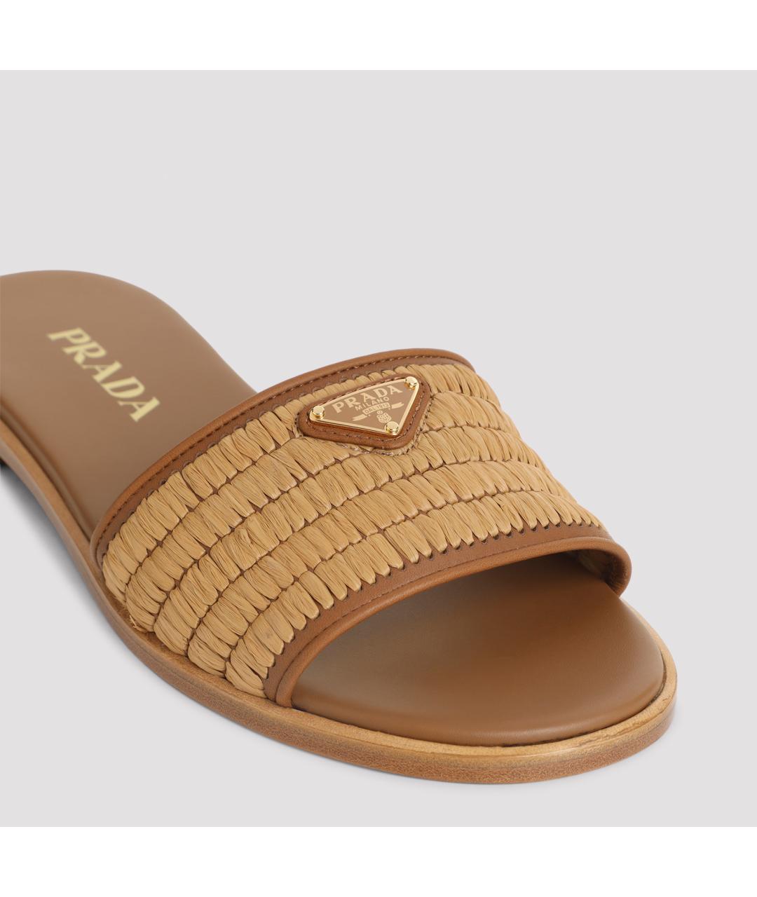 PRADA Бежевые кожаные шлепанцы, фото 5