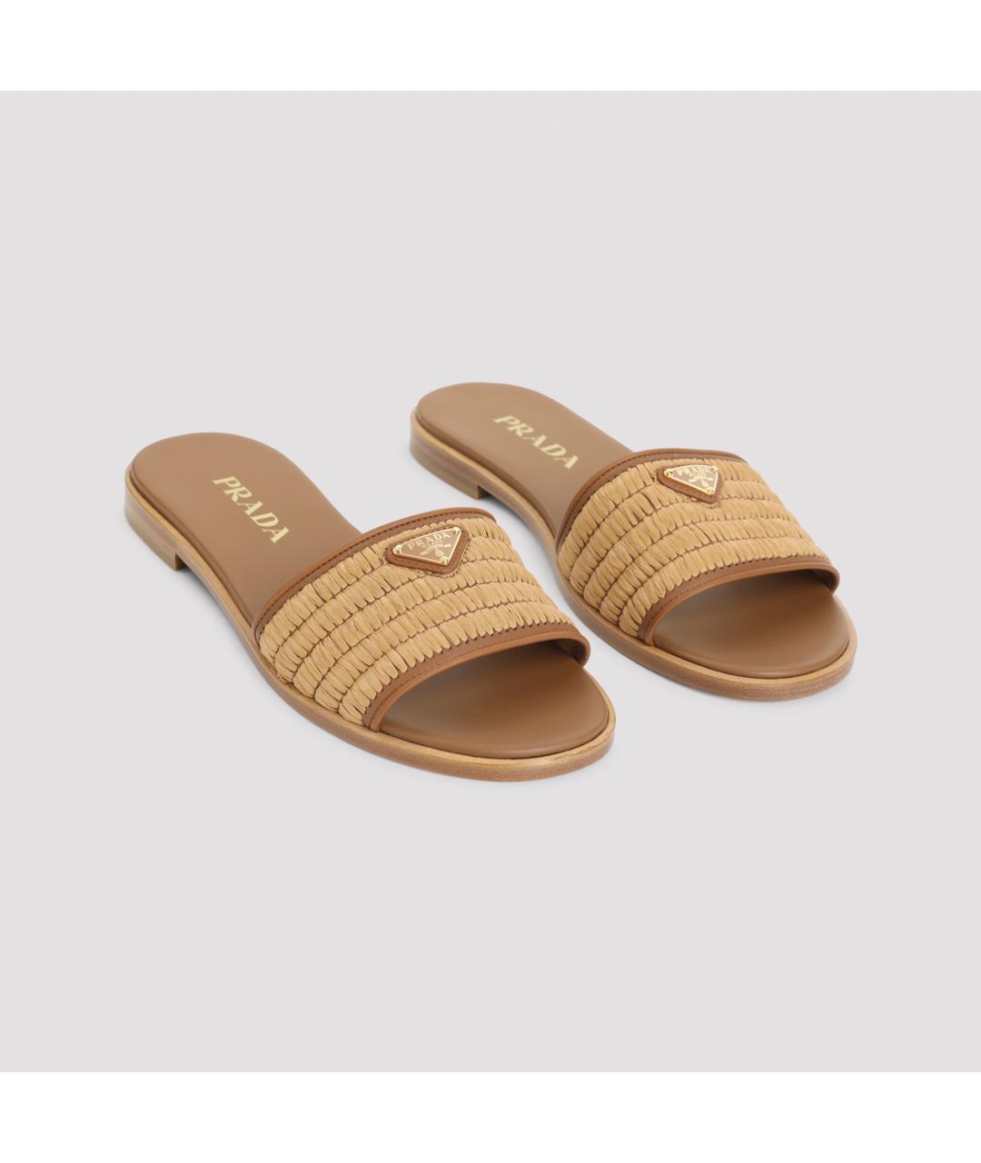 PRADA Бежевые кожаные шлепанцы, фото 4