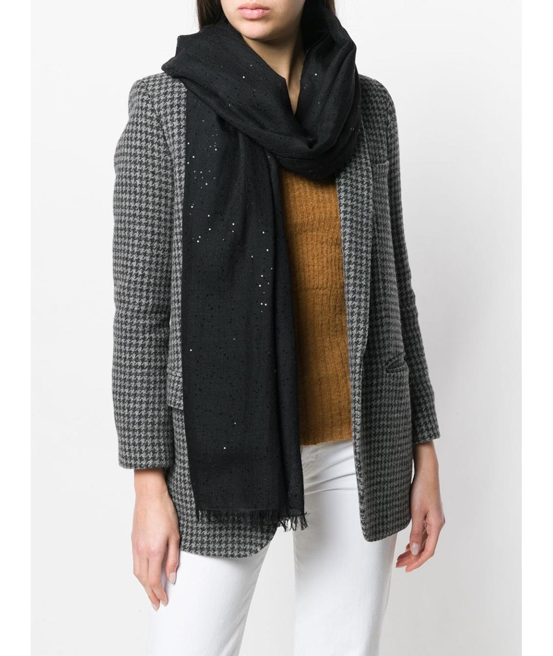 BRUNELLO CUCINELLI Черный кашемировый шарф, фото 2