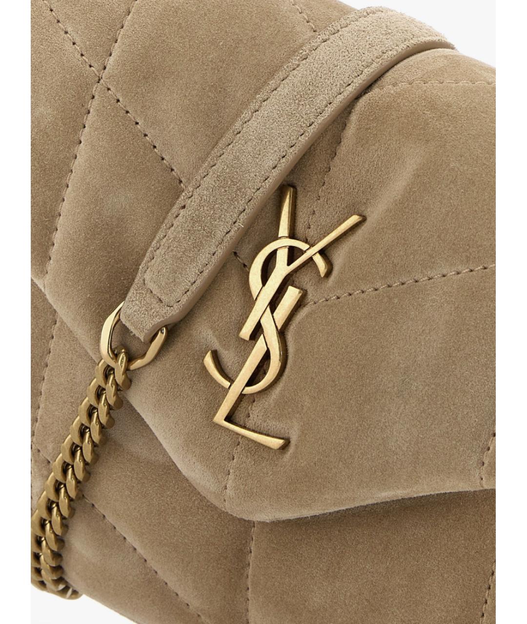 SAINT LAURENT Бежевая замшевая сумка с короткими ручками, фото 4