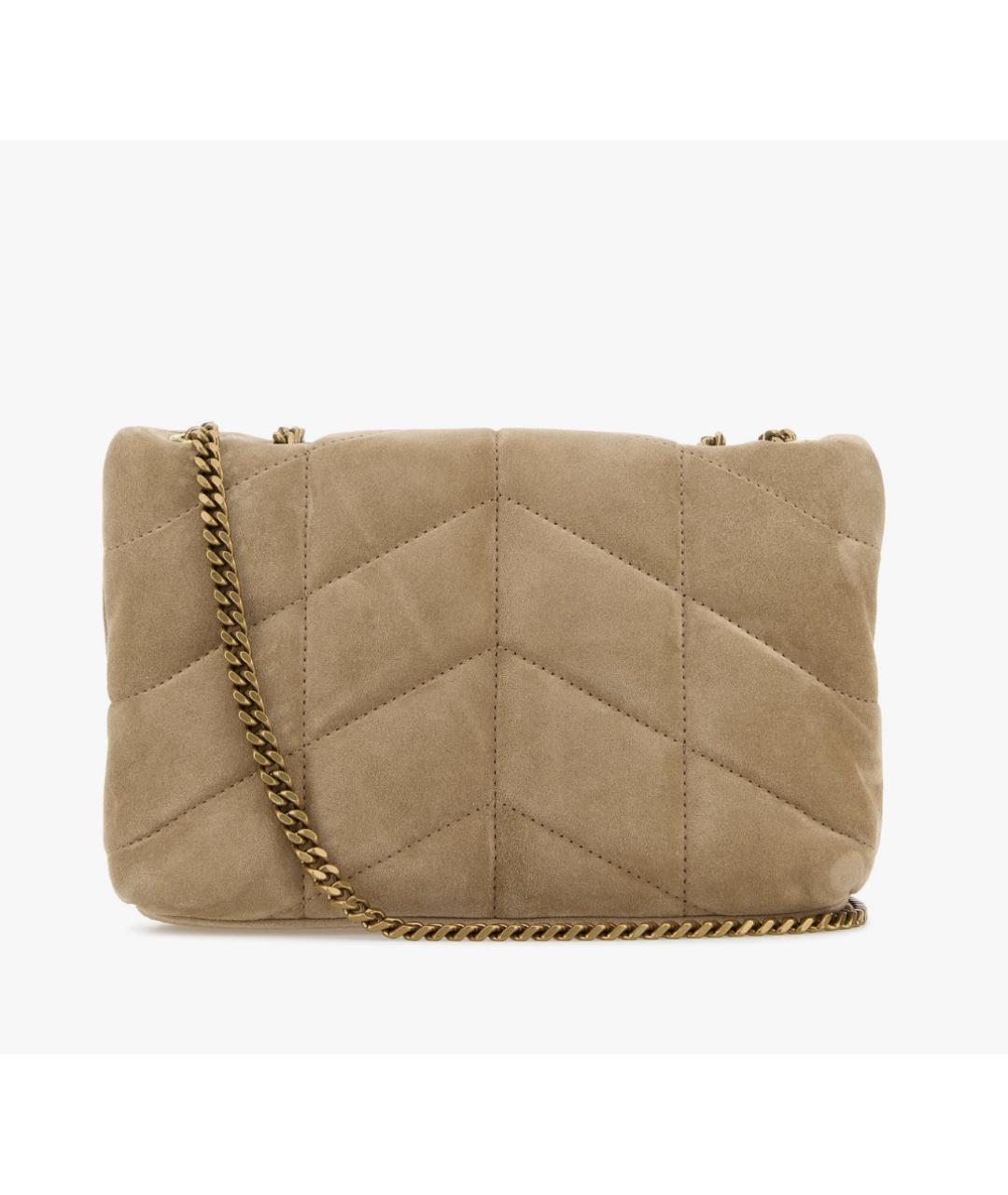SAINT LAURENT Бежевая замшевая сумка с короткими ручками, фото 3