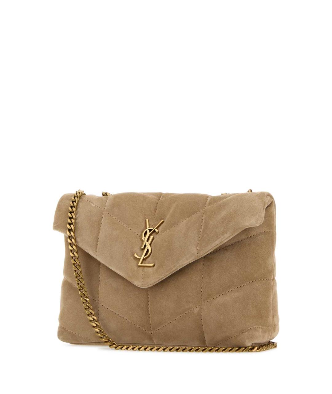 SAINT LAURENT Бежевая замшевая сумка с короткими ручками, фото 2