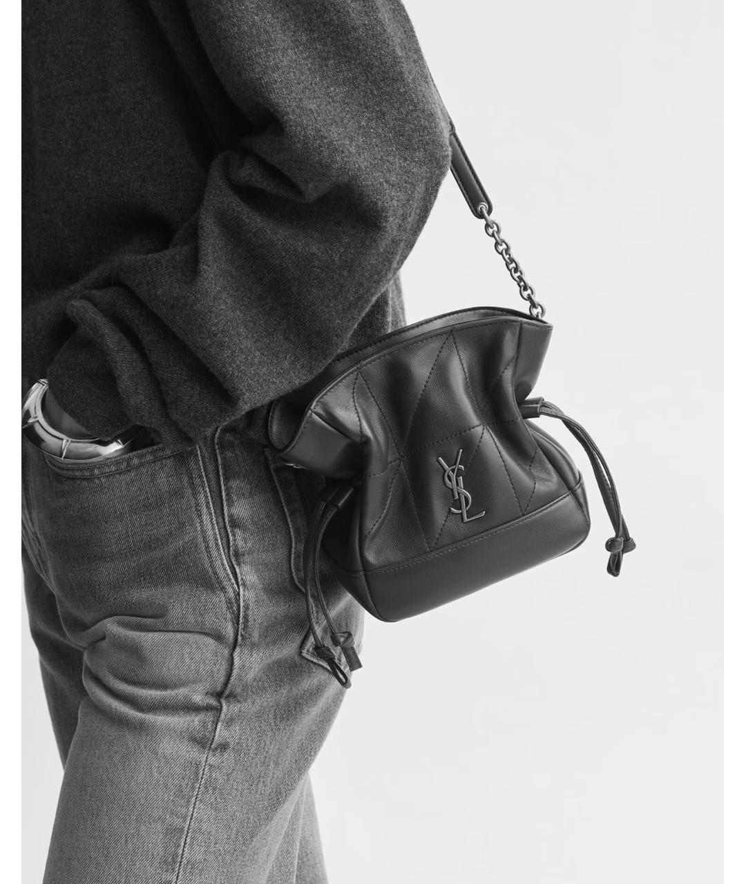 SAINT LAURENT Черная кожаная сумка тоут, фото 8