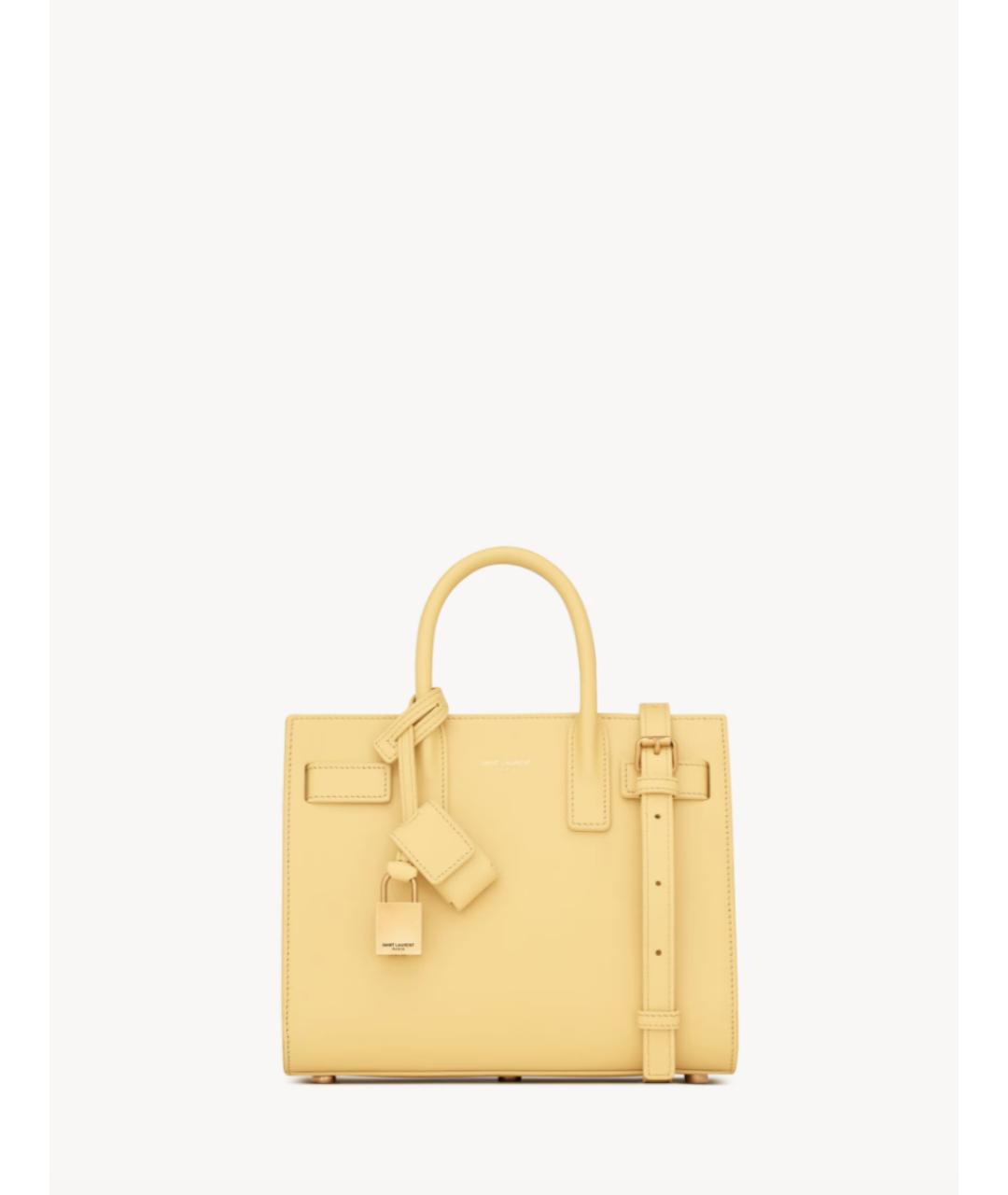 SAINT LAURENT Желтая кожаная сумка с короткими ручками, фото 7