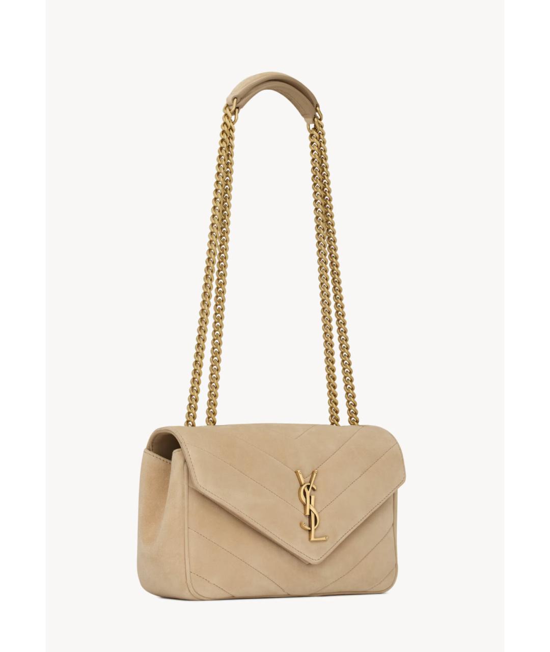 SAINT LAURENT Бежевая замшевая сумка через плечо, фото 7