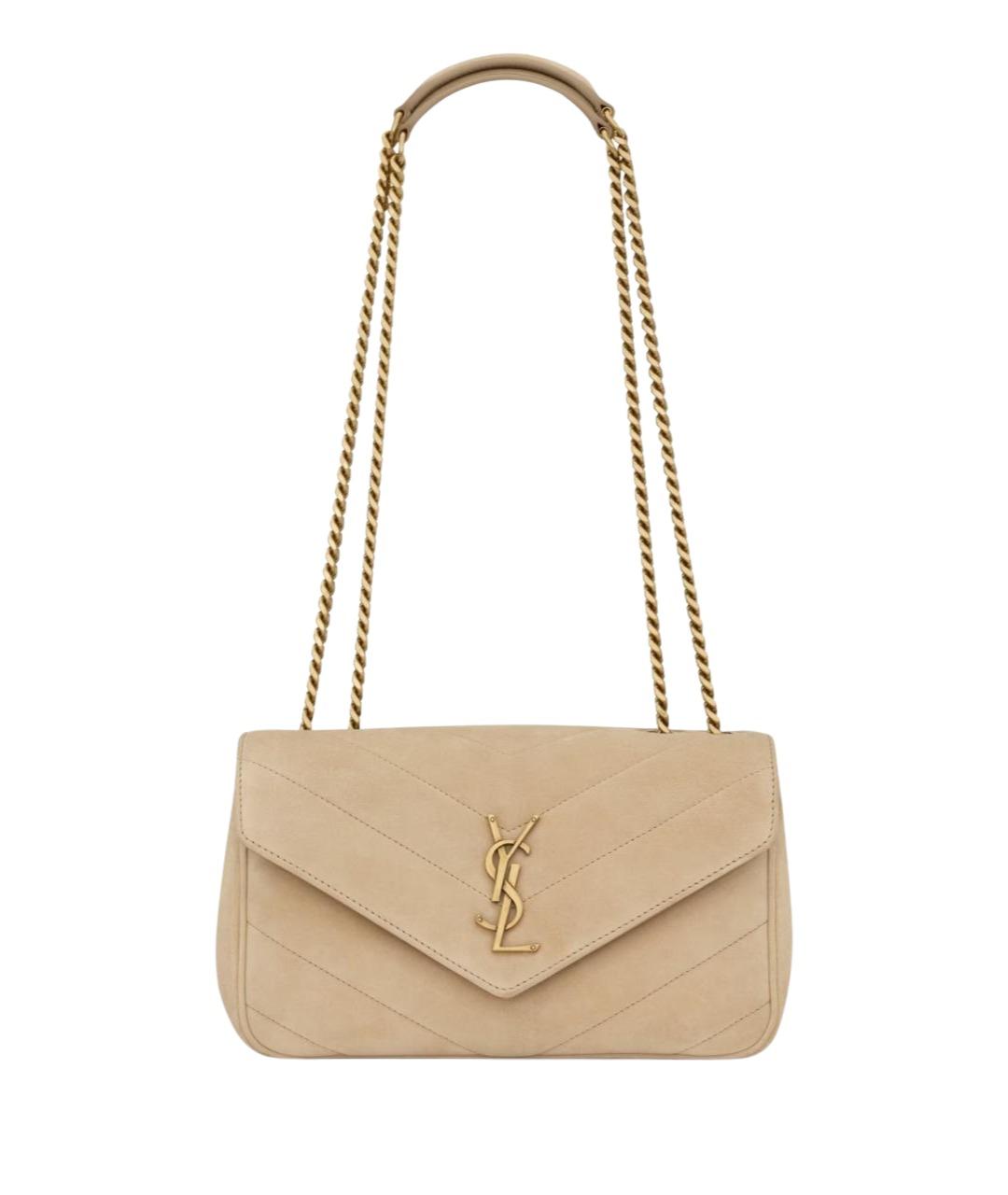 SAINT LAURENT Бежевая замшевая сумка через плечо, фото 1