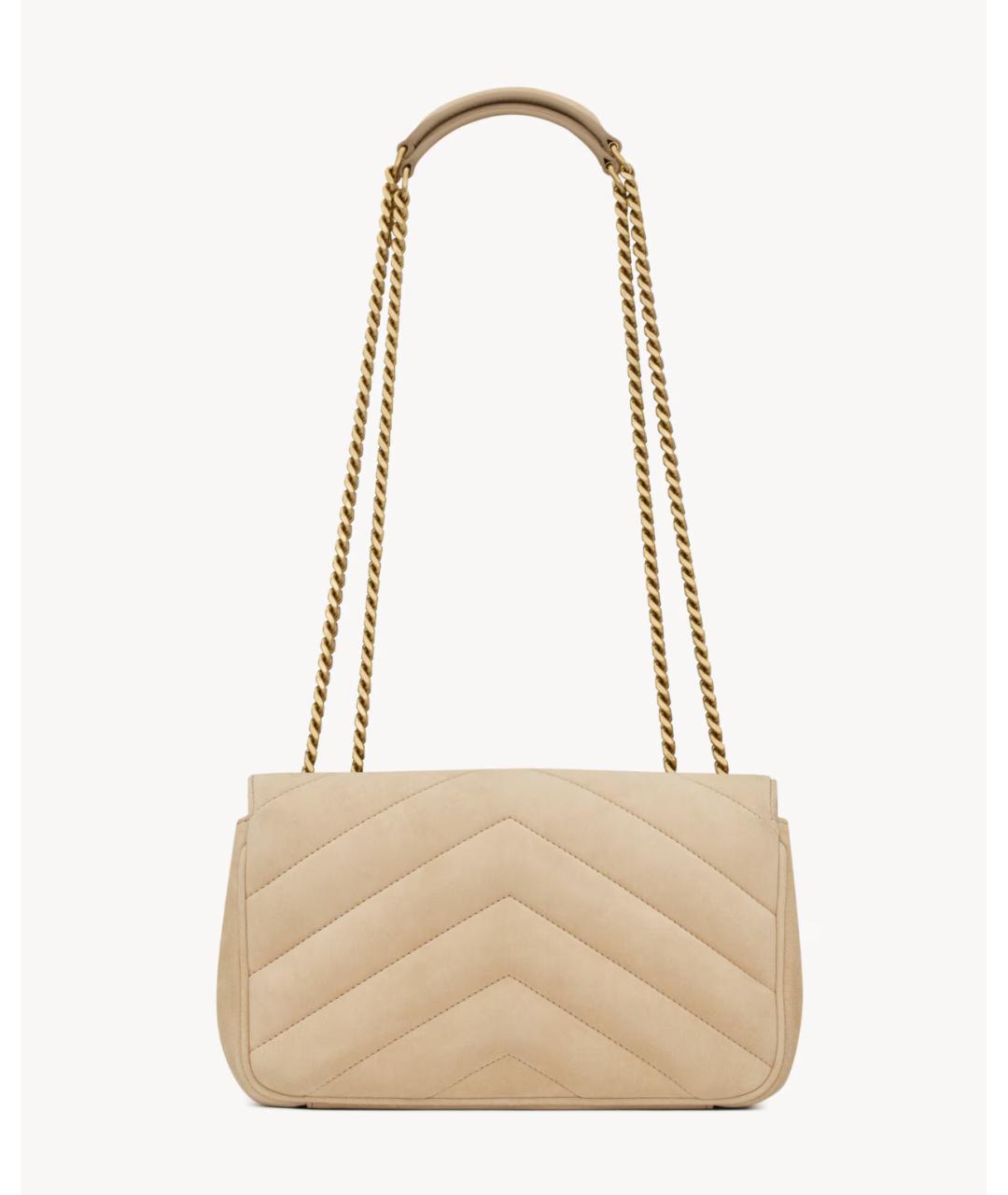 SAINT LAURENT Бежевая замшевая сумка через плечо, фото 3