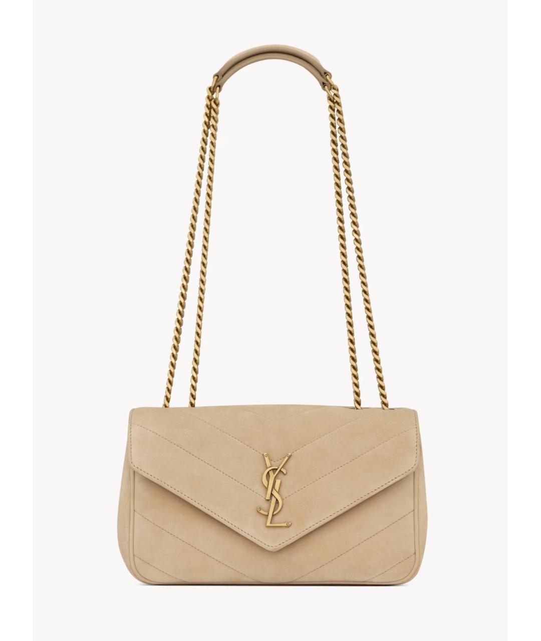 SAINT LAURENT Бежевая замшевая сумка через плечо, фото 8