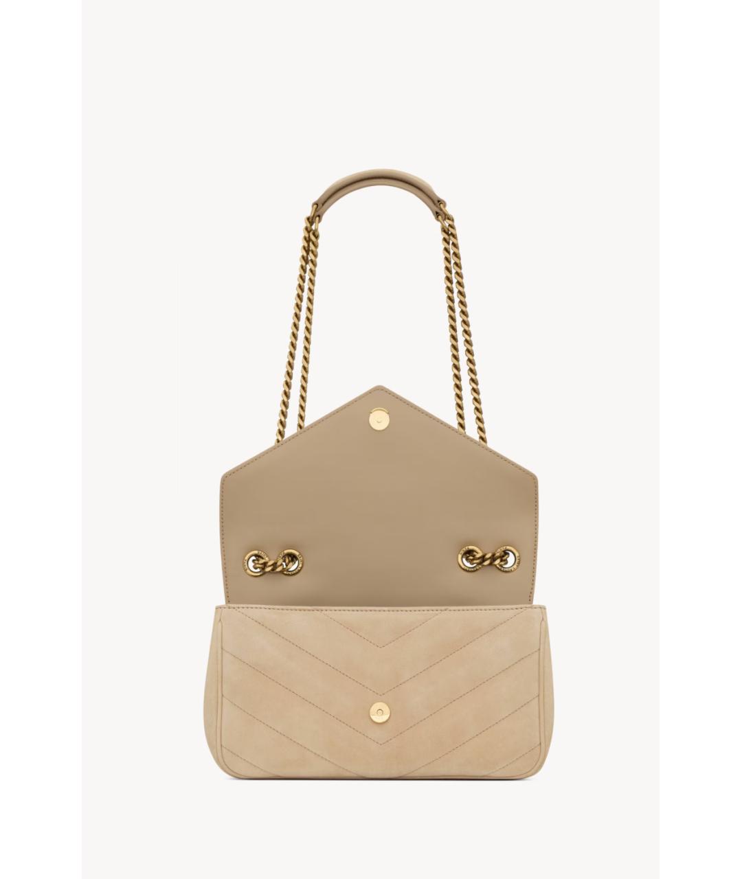 SAINT LAURENT Бежевая замшевая сумка через плечо, фото 5