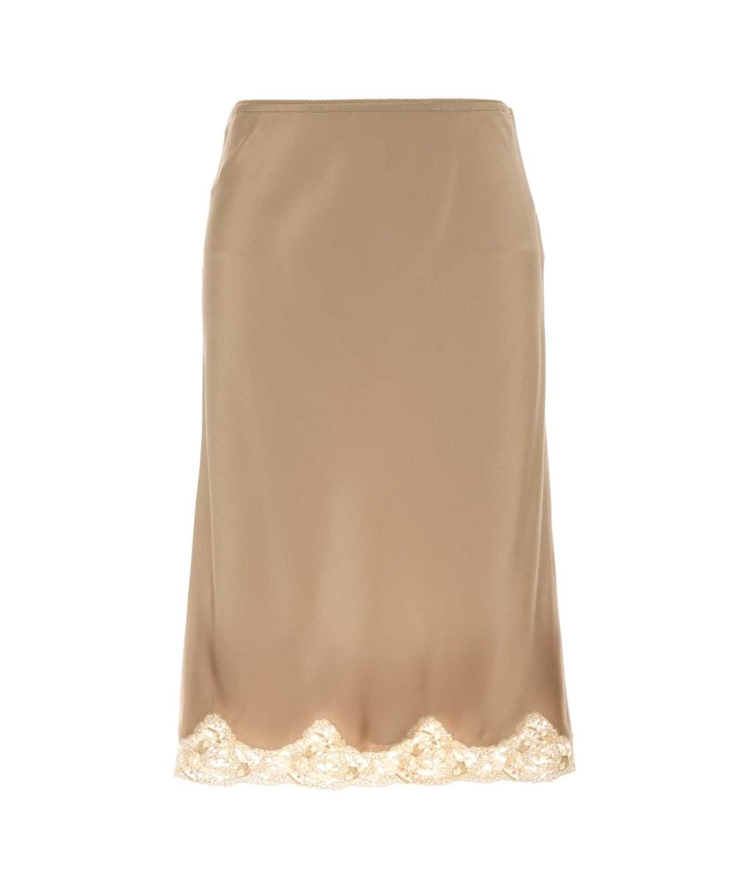 SAINT LAURENT Бежевая шелковая юбка миди, фото 1