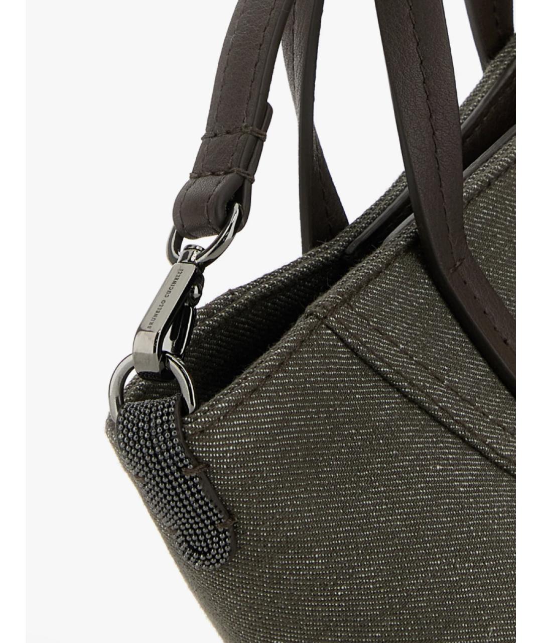 BRUNELLO CUCINELLI Зеленая тканевая сумка тоут, фото 3