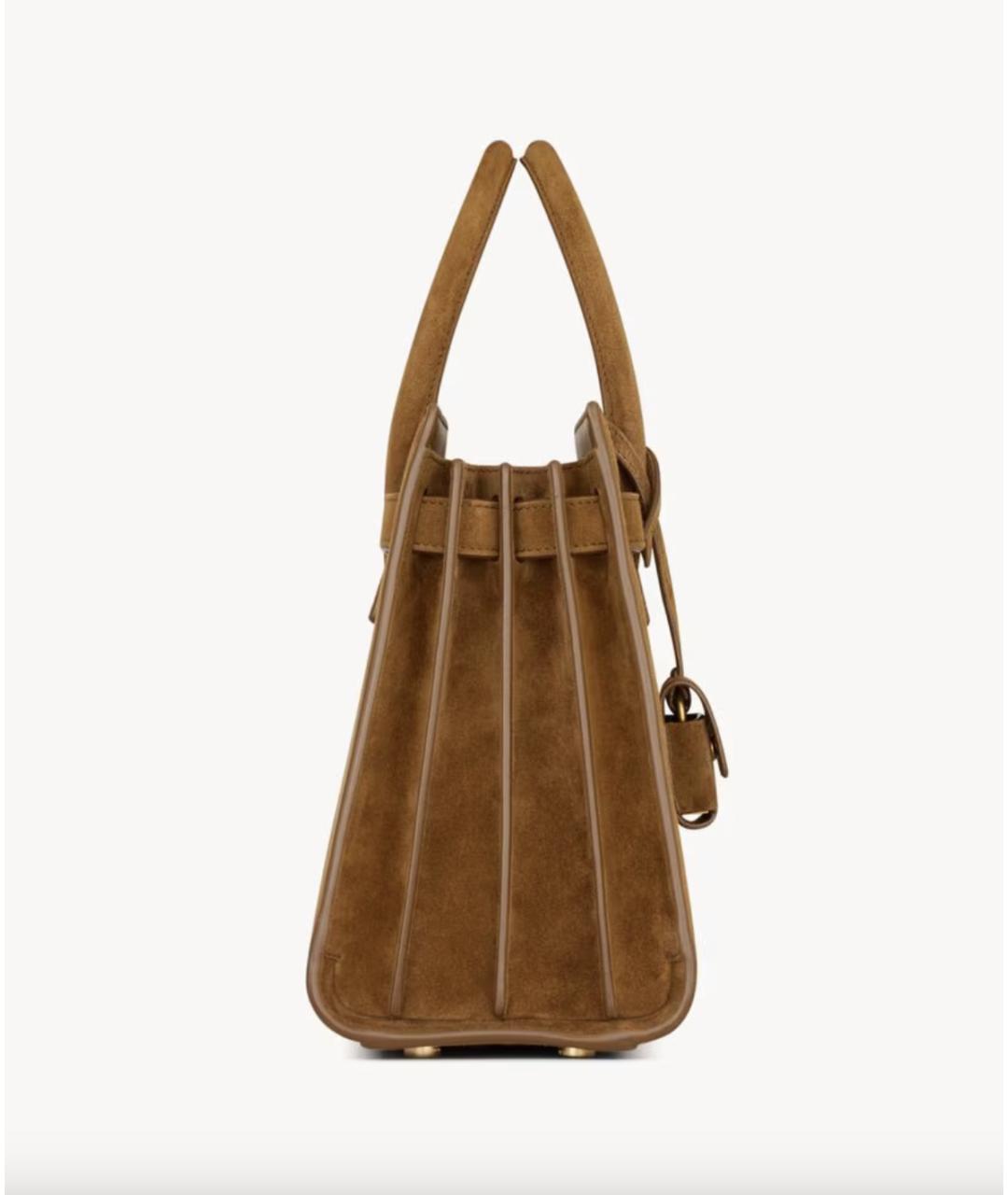 SAINT LAURENT Коричневая замшевая сумка тоут, фото 3