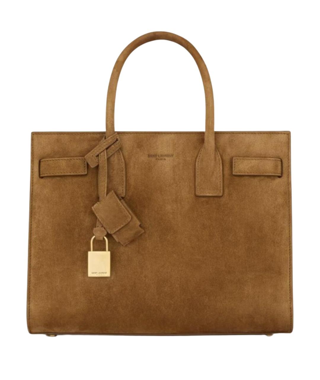 SAINT LAURENT Коричневая замшевая сумка тоут, фото 1