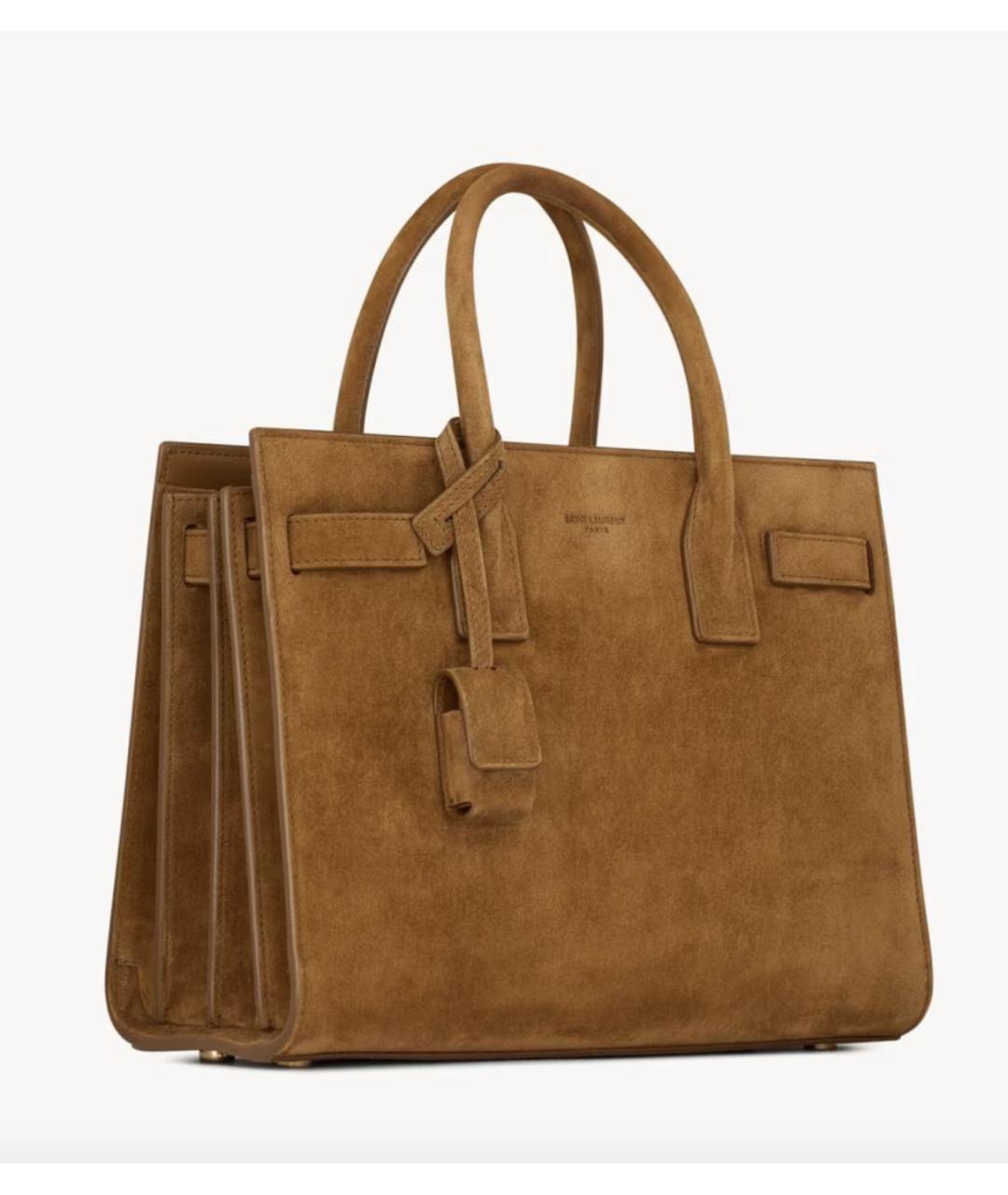 SAINT LAURENT Коричневая замшевая сумка тоут, фото 5