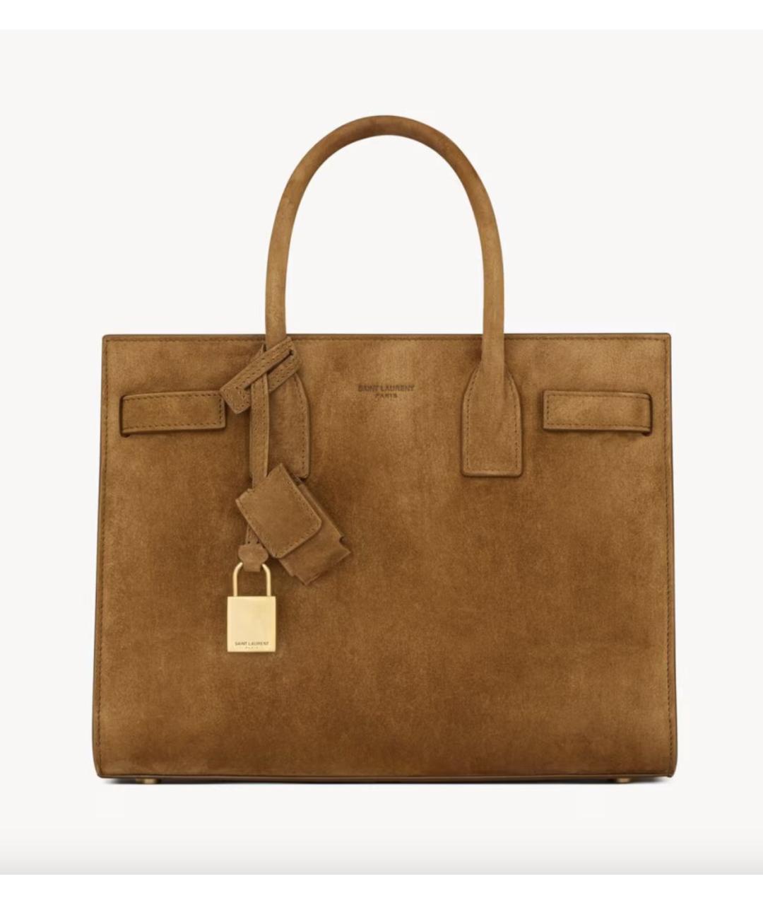 SAINT LAURENT Коричневая замшевая сумка тоут, фото 7