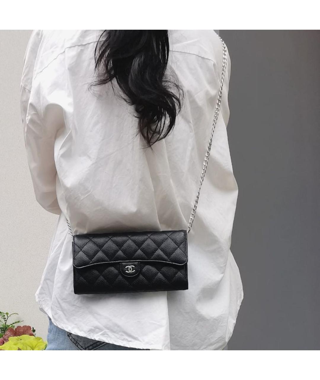 CHANEL Черный кожаный кошелек, фото 5