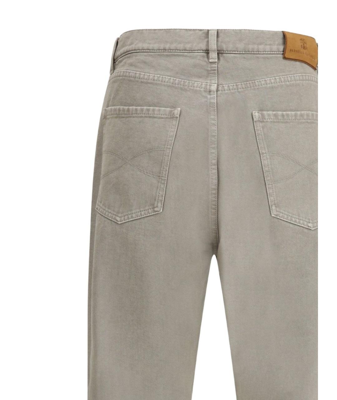 BRUNELLO CUCINELLI Хаки хлопковые прямые джинсы, фото 4
