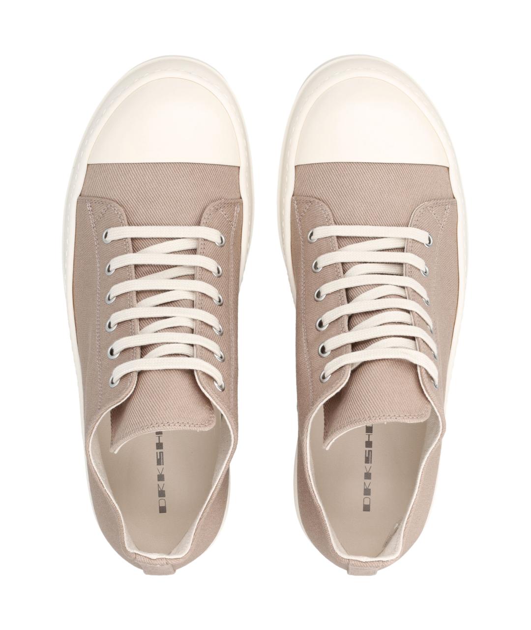 RICK OWENS Бежевые текстильные низкие кроссовки / кеды, фото 2