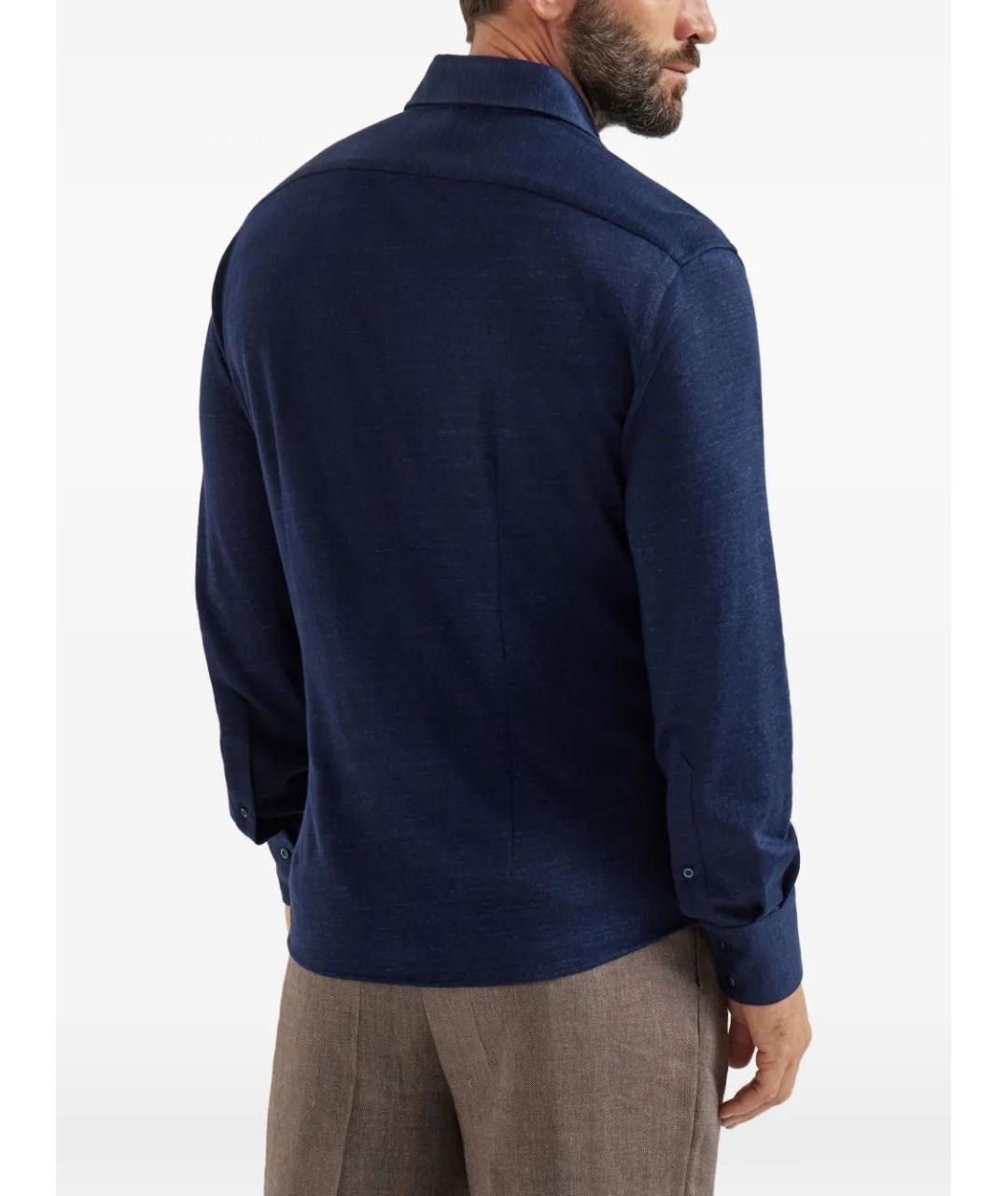 BRUNELLO CUCINELLI Синяя льняная кэжуал рубашка, фото 3