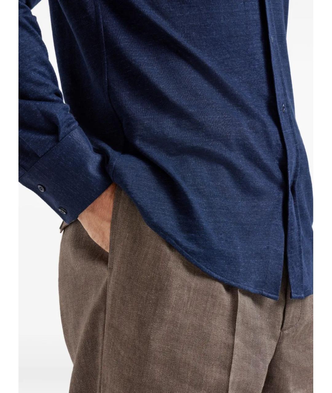 BRUNELLO CUCINELLI Синяя льняная кэжуал рубашка, фото 4