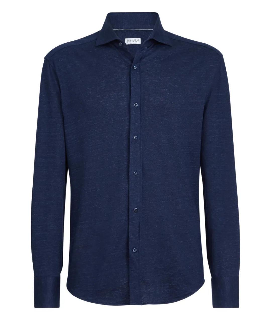 BRUNELLO CUCINELLI Синяя льняная кэжуал рубашка, фото 1
