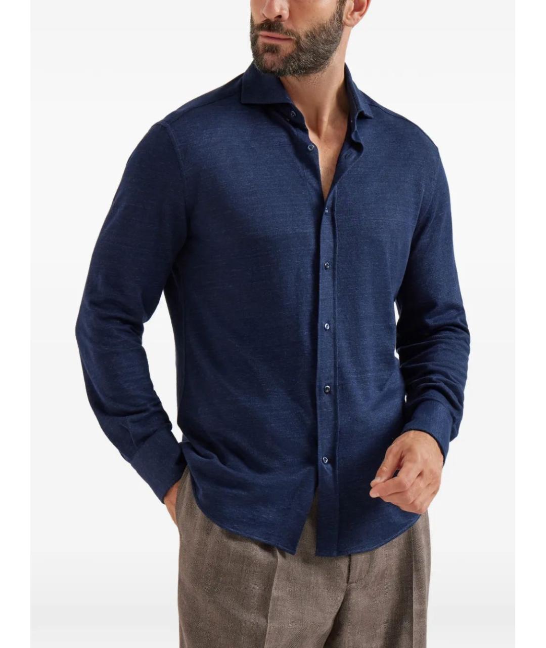 BRUNELLO CUCINELLI Синяя льняная кэжуал рубашка, фото 2