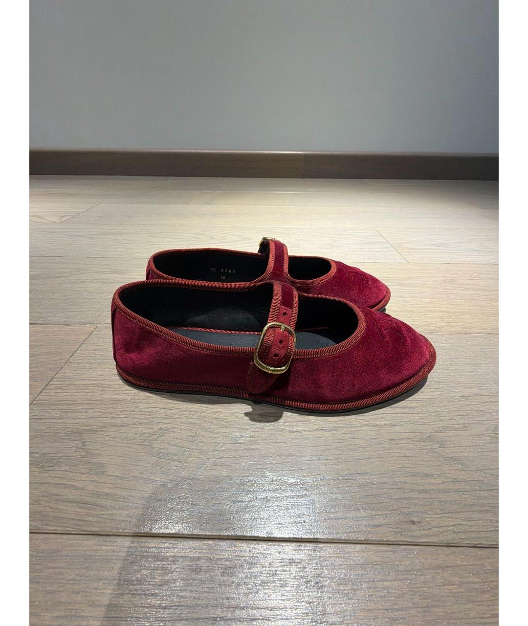 CELINE Бордовые бархатные балетки, фото 5