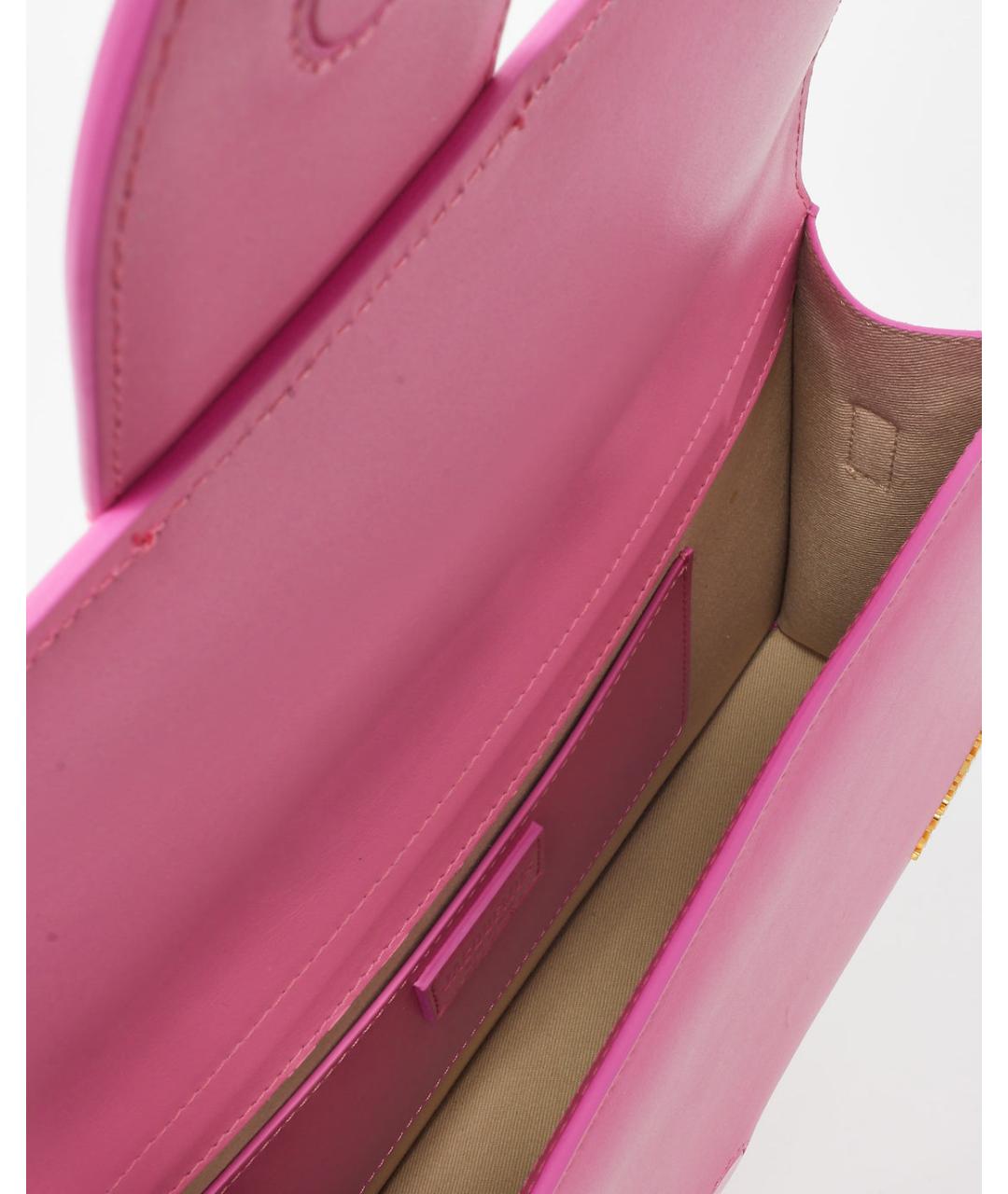 JACQUEMUS Розовая кожаная сумка с короткими ручками, фото 4