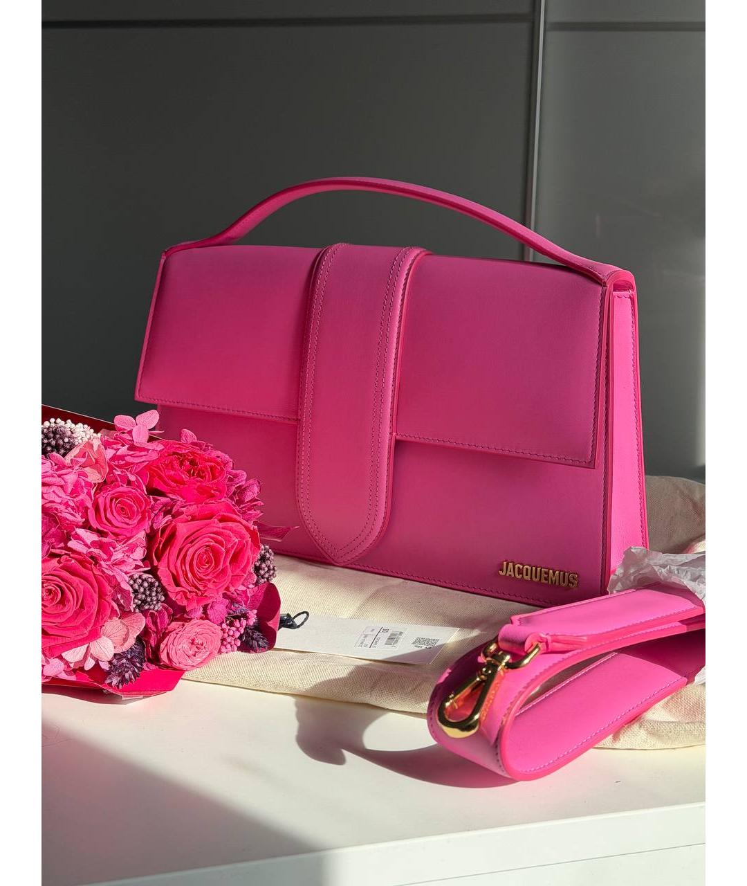 JACQUEMUS Розовая кожаная сумка с короткими ручками, фото 6