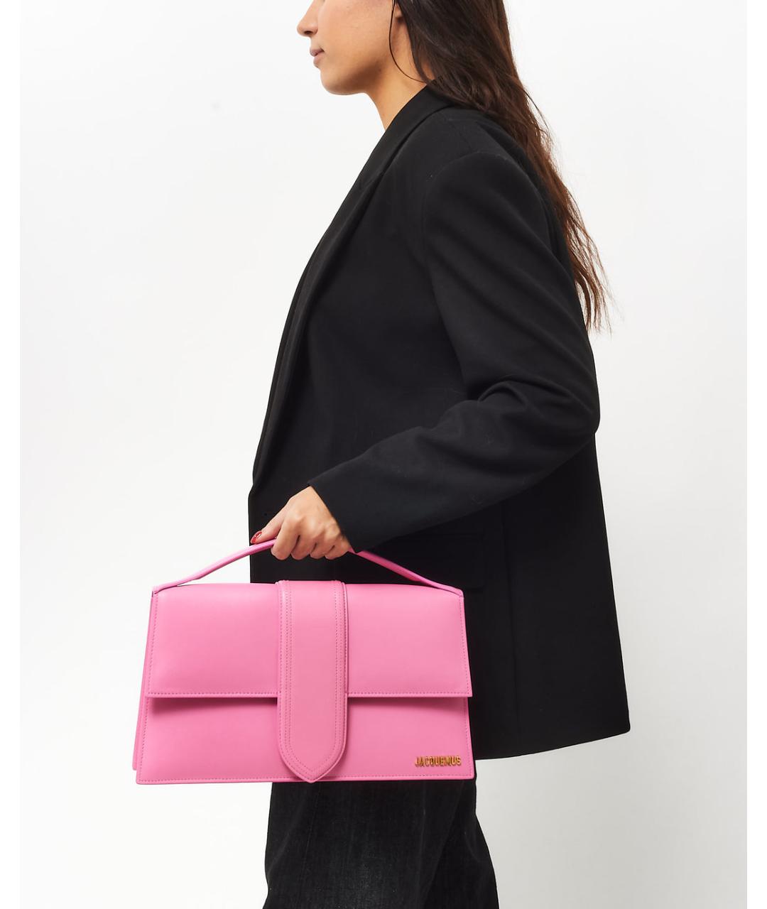 JACQUEMUS Розовая кожаная сумка с короткими ручками, фото 5