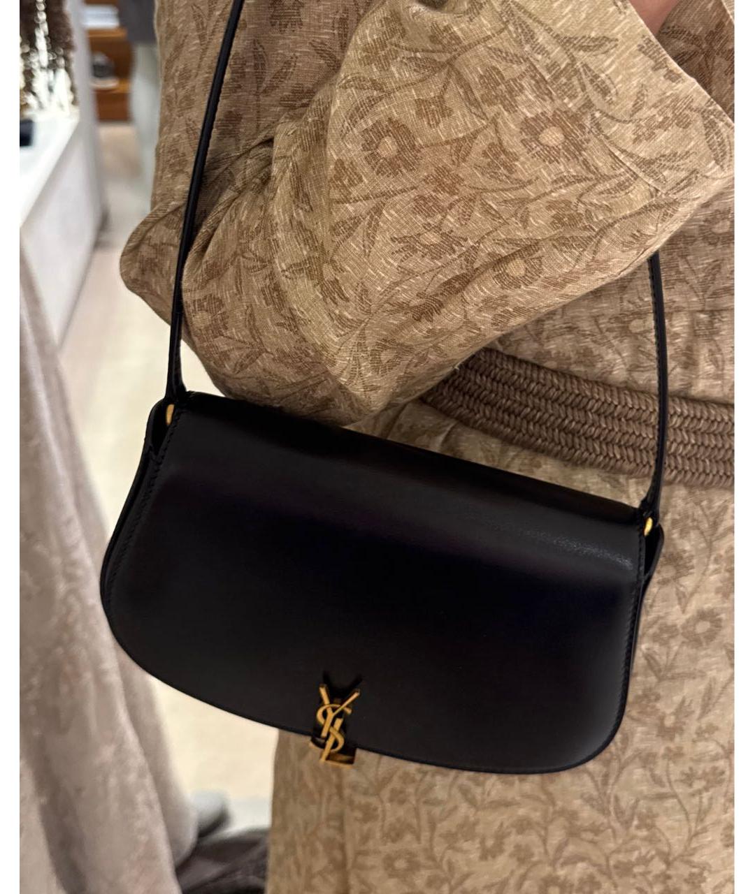 SAINT LAURENT Черная кожаная сумка с короткими ручками, фото 3