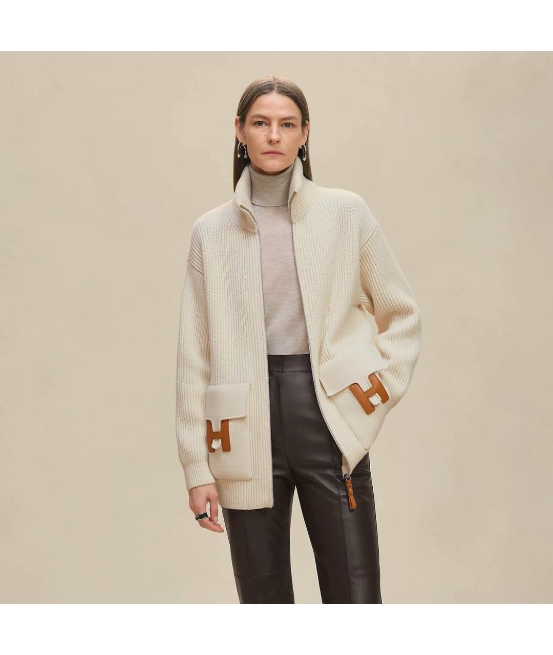 HERMES Бежевый шерстяной кардиган, фото 3