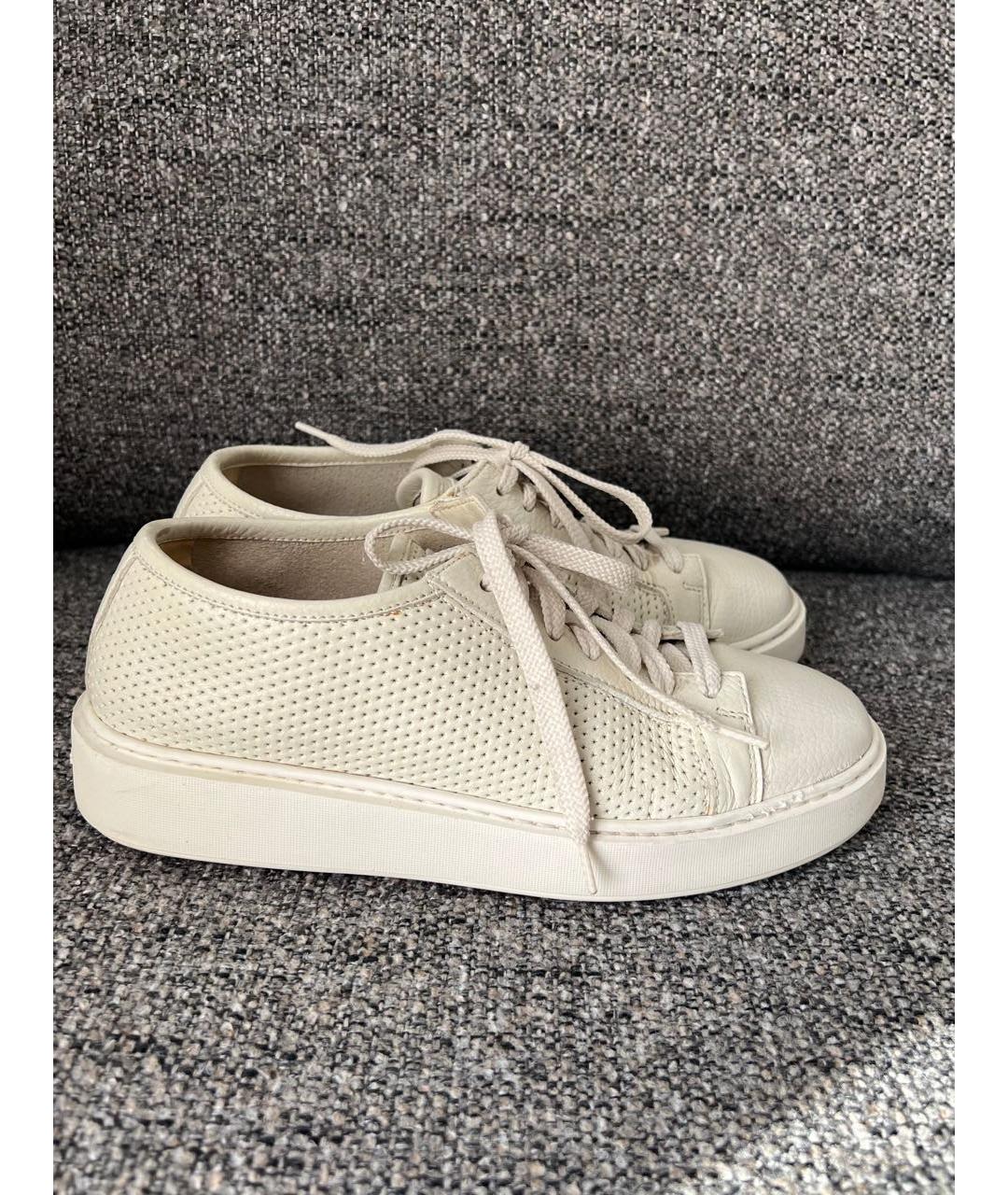 SANTONI Белые кожаные кеды, фото 5