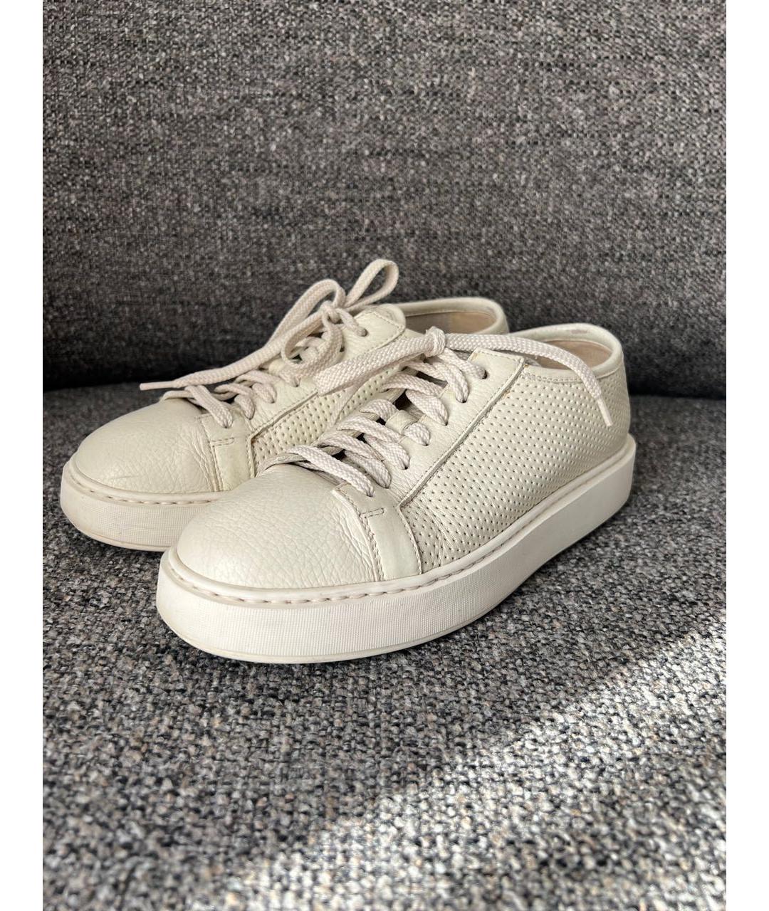 SANTONI Белые кожаные кеды, фото 3