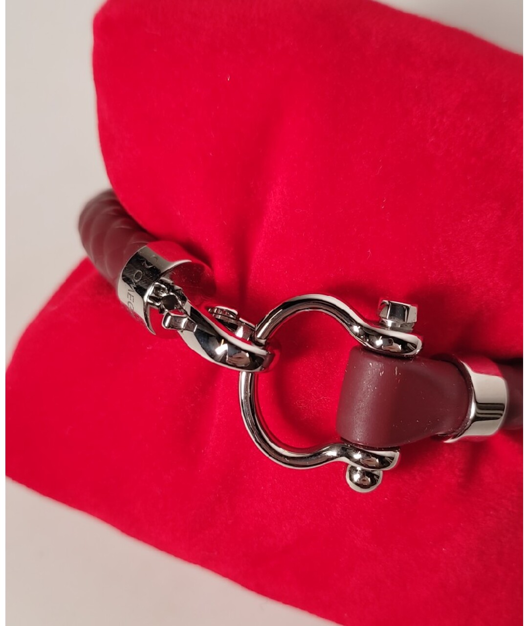 OMEGA Бордовый кожаный браслет, фото 4
