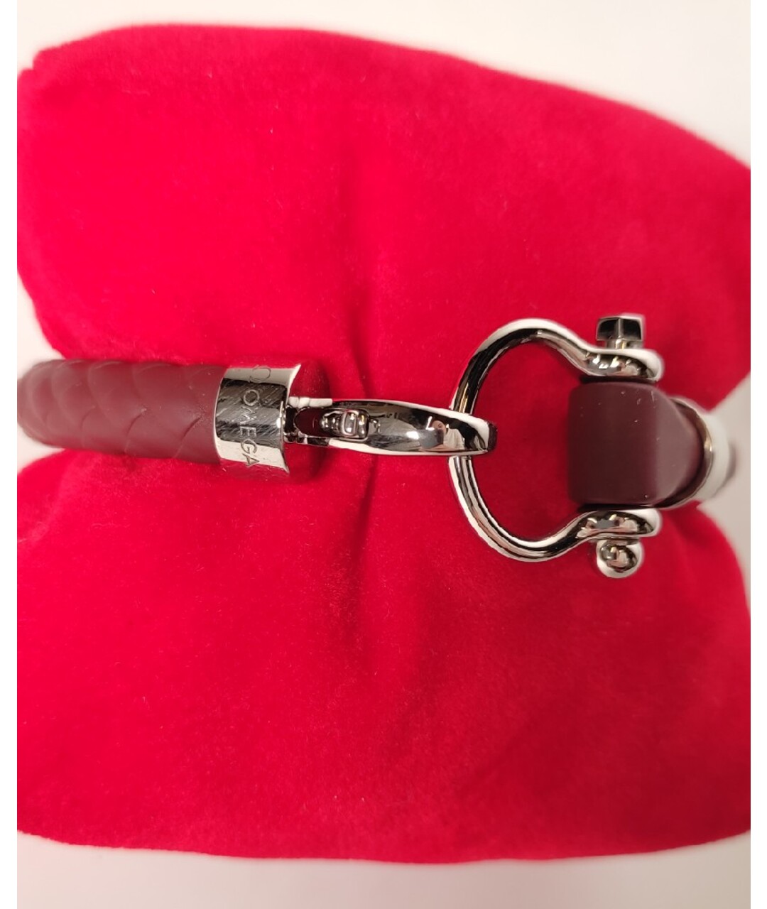 OMEGA Бордовый кожаный браслет, фото 8