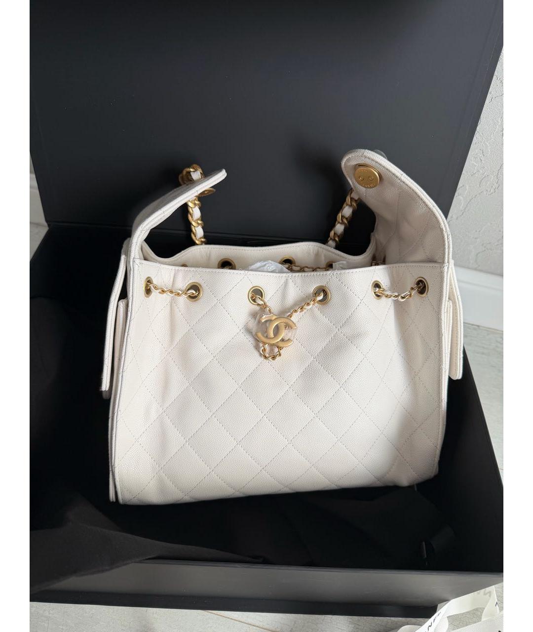 CHANEL Белая кожаная сумка через плечо, фото 8