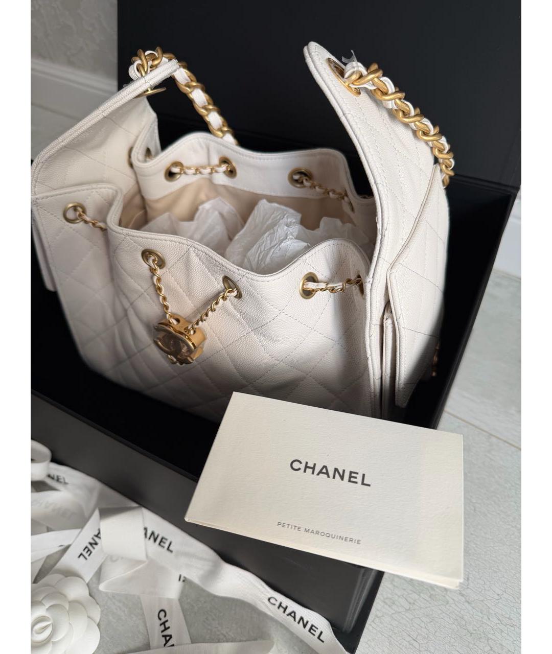 CHANEL Белая кожаная сумка через плечо, фото 4