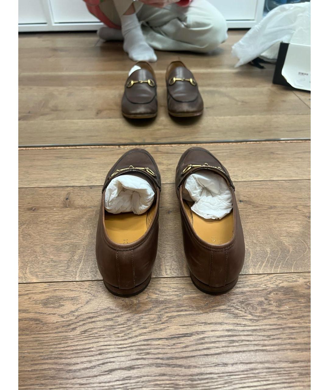 GUCCI Коричневые кожаные лоферы, фото 4