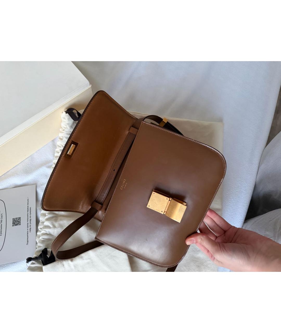 CELINE Коричневая кожаная сумка через плечо, фото 4