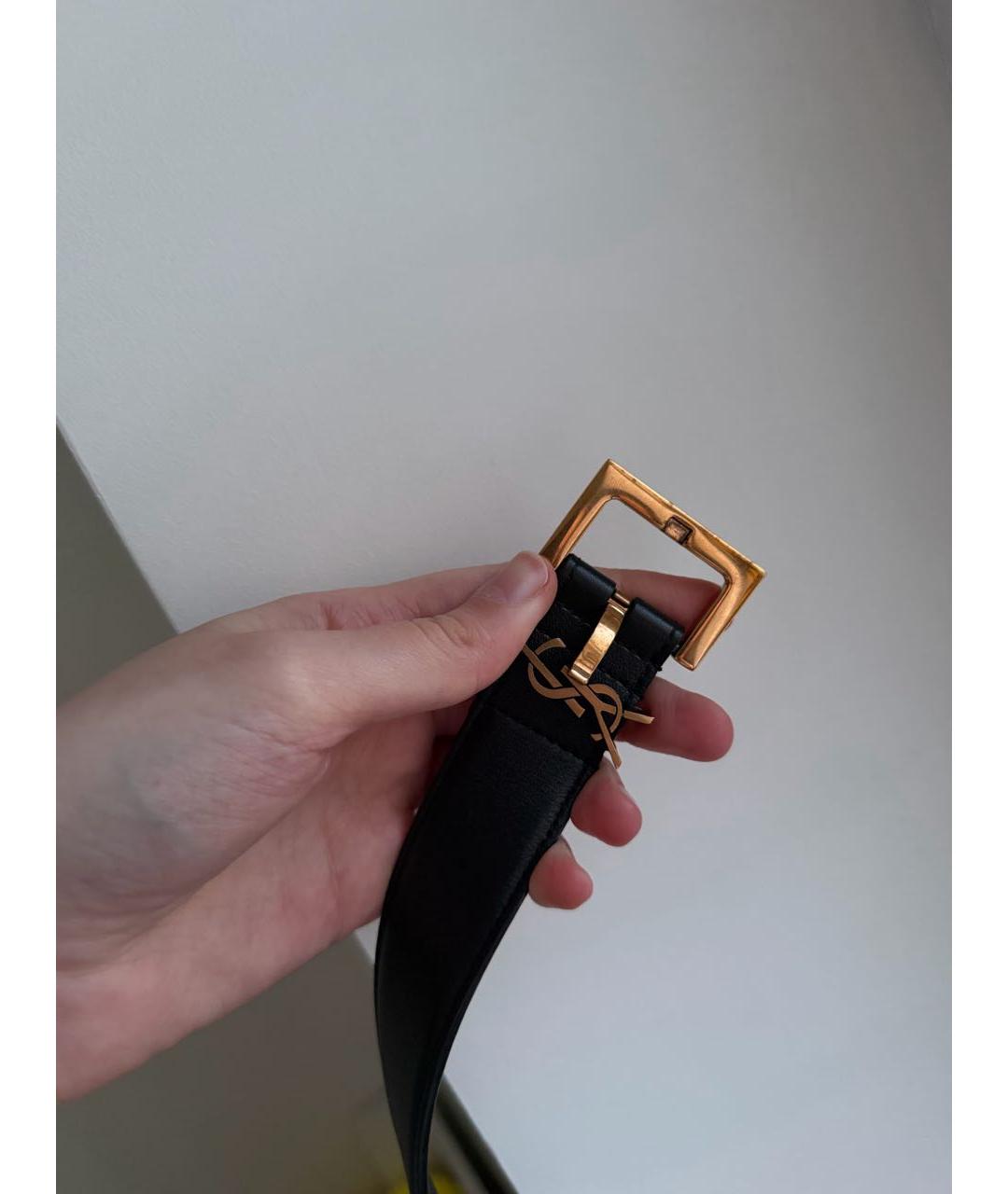 SAINT LAURENT Черный кожаный ремень, фото 4