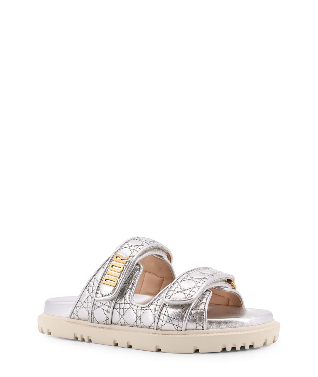 CHRISTIAN DIOR Серебряные кожаные шлепанцы, фото 2