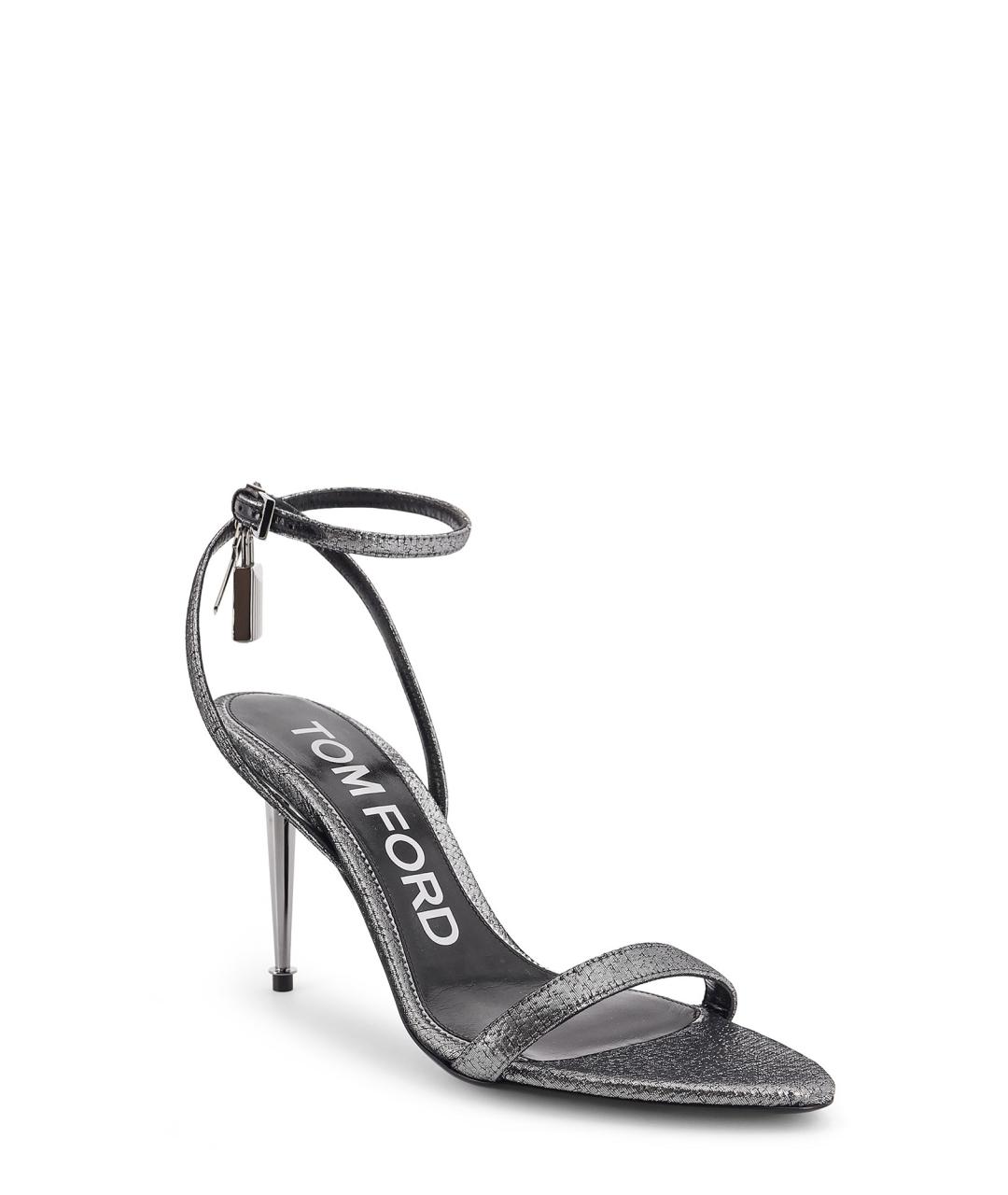 TOM FORD Серебряные кожаные босоножки, фото 2