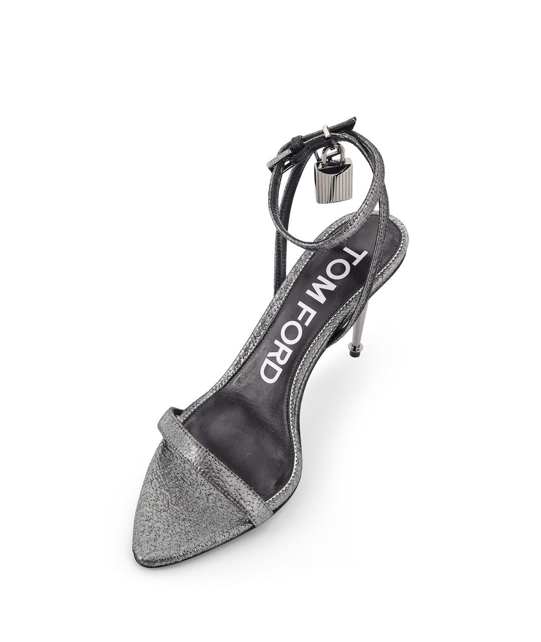 TOM FORD Серебряные кожаные босоножки, фото 4