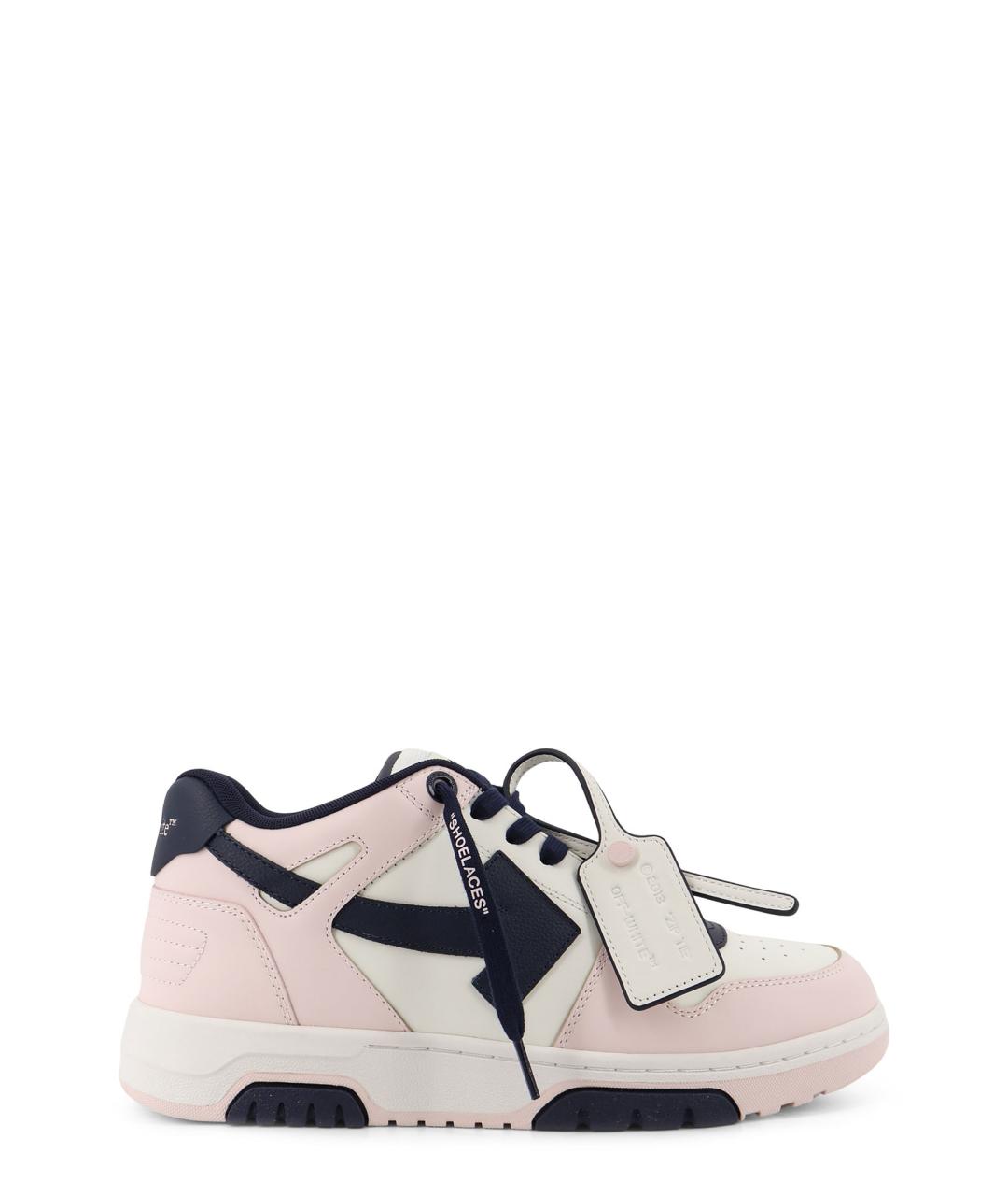 OFF-WHITE Розовые кожаные низкие кроссовки / кеды, фото 1