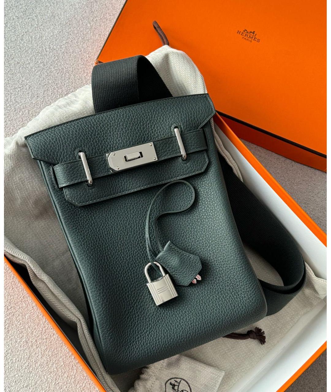 HERMES Антрацитовый кожаный рюкзак, фото 8